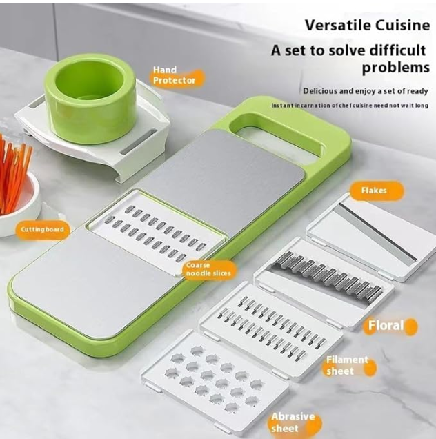 5 in 1 Slicer for Kitchen, Vegetable Slicer Multi Blade Potato Chip, Veggie shredder, Vegetable Cutter,Shredder and peeler For Small Job In Kitchen (Green)