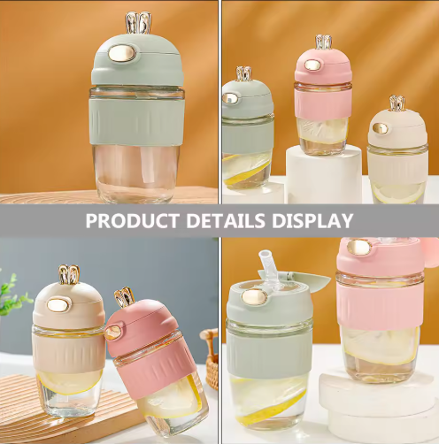 3Pcs Cute Kawaii Water Bottle with Straw for Reusable Heat-Resistant Insulated Portable Drinking Bottle for Home Outdoor