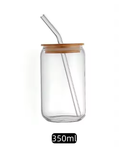 Glass Cup with Wooden Lid Straw Heat-resisting Transparent Glass Bottle Breakfast Cola Milk Drinking Cups Holiday Gift