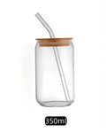 Glass Cup with Wooden Lid Straw Heat-resisting Transparent Glass Bottle Breakfast Cola Milk Drinking Cups Holiday Gift