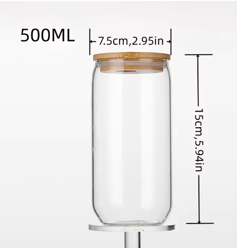 1PCS 500ML Bamboo Lid Straw Glass High Value Milk, Tea, Water, Coffee Cup Clear Mason Cup Gift Cup