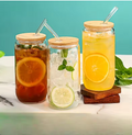 1PCS 500ML Bamboo Lid Straw Glass High Value Milk, Tea, Water, Coffee Cup Clear Mason Cup Gift Cup