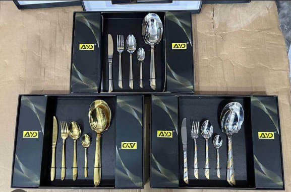 Hammered Silver Gold Silverware Set, OGORI 24-Piece 18/10 Stainless Flatware Set,