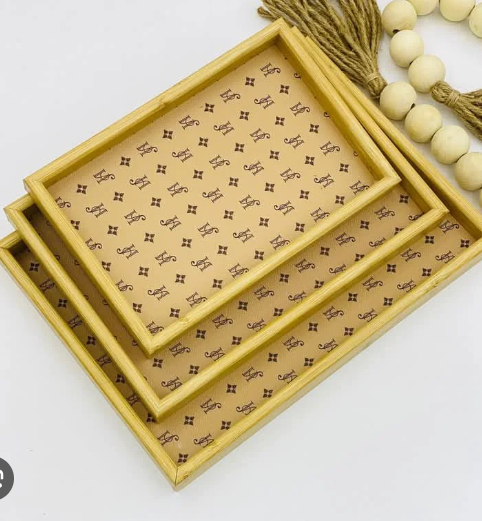 3Pcs Leather Wooden Serving Tray Set – Dual Color Decorative & Multipurpose Storage Trays for Home Kitchen & Living Room