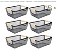 6Pack Black Wire Basket with Wooden Handle, Storage Bins for Pantry, Metal Mesh Basket for Kitchen Organization, Snack Organizer for Home Cabinet Closet Bathroom Fridge Fruit Makeup and Office