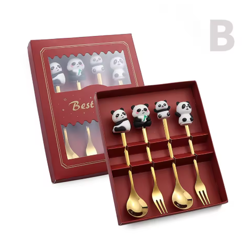 4pcsCute Doll Fork Spoon Gift Tableware Set Fruit Spoon Fork Coffee Spoon Animal Spoon Companion Gift Set.