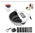 9 In 1 Vegetable Cutter with Drain Basket, 9 In 1 Multifunctional Vegetable Slicer, Portable Chopper Grater for kitchen, 6 Different Blades for slicing, Shredding and Cutting (1, White and Gray)