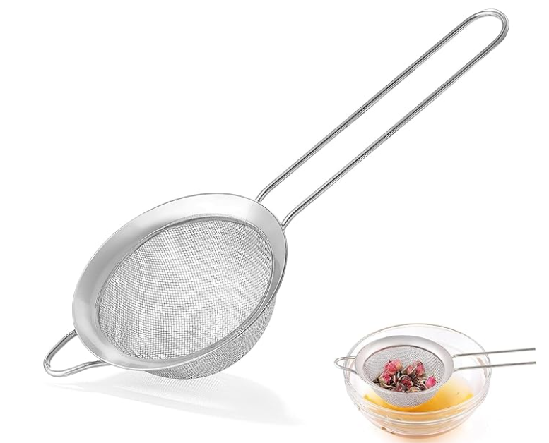 .35 Inch Silver Fine3 Mesh Strainer, Stainless Steel Metal Handheld Small Mini Sieve Strainer, Kitchen Food Strainer with Handle for Cocktail, Tea, Coffee and Juice