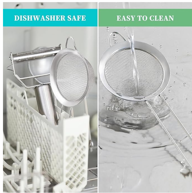 .35 Inch Silver Fine3 Mesh Strainer, Stainless Steel Metal Handheld Small Mini Sieve Strainer, Kitchen Food Strainer with Handle for Cocktail, Tea, Coffee and Juice