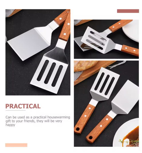2 Pieces Stainless Steel Spatula Set,Metal Spatula for Cast Iron Skillet,Metal Spatula for Cooking with Wooden Handle,Metal Spatulas for kitchen use for Pancakes,Frying