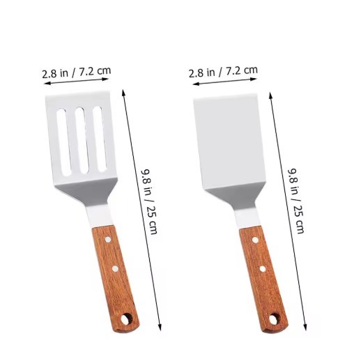 2 Pieces Stainless Steel Spatula Set,Metal Spatula for Cast Iron Skillet,Metal Spatula for Cooking with Wooden Handle,Metal Spatulas for kitchen use for Pancakes,Frying