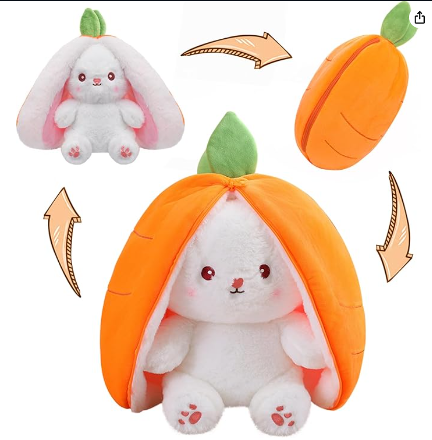 MIAODAM Bunny Stuffed Animal Reversible Cuddle Bunny Stuffed,Strawberry Bunny Transformed Rabbit Plush Zipper,Turns Into Ears Bunnies Plushies Toy Cute Stuffy Doll Easter
