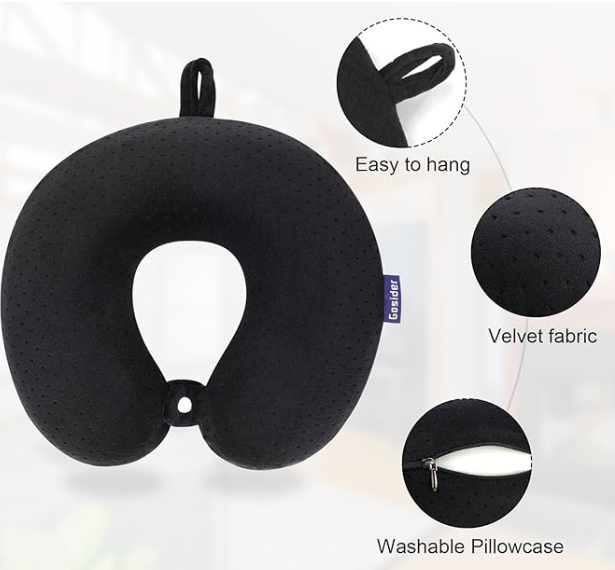 SAIREIDER Travel Neck Pillow 100% Pure Memory Foam Airplane Pillow for Head Support,Soft Adjustable Pillow for Plane, Car & Home Recliner