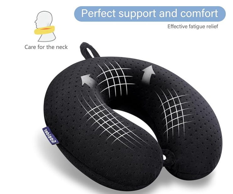 SAIREIDER Travel Neck Pillow 100% Pure Memory Foam Airplane Pillow for Head Support,Soft Adjustable Pillow for Plane, Car & Home Recliner