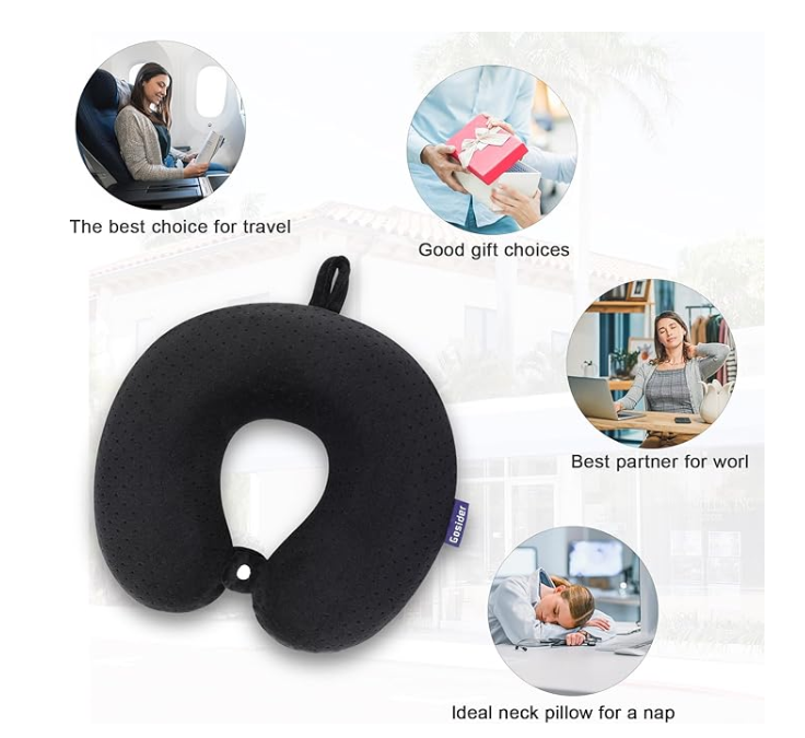 SAIREIDER Travel Neck Pillow 100% Pure Memory Foam Airplane Pillow for Head Support,Soft Adjustable Pillow for Plane, Car & Home Recliner