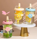 Portable 500ML Straw Cup Reusable Large Capacity Drinking Bottle with Flower Tea Strainer Cartoon Tea Brewing Cup For School