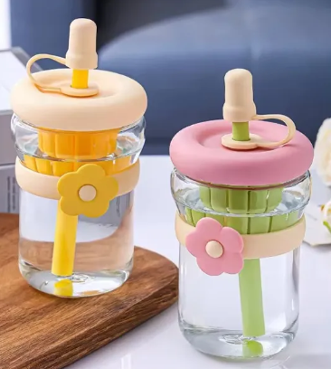 Portable 500ML Straw Cup Reusable Large Capacity Drinking Bottle with Flower Tea Strainer Cartoon Tea Brewing Cup For School