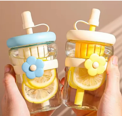 Portable 500ML Straw Cup Reusable Large Capacity Drinking Bottle with Flower Tea Strainer Cartoon Tea Brewing Cup For School