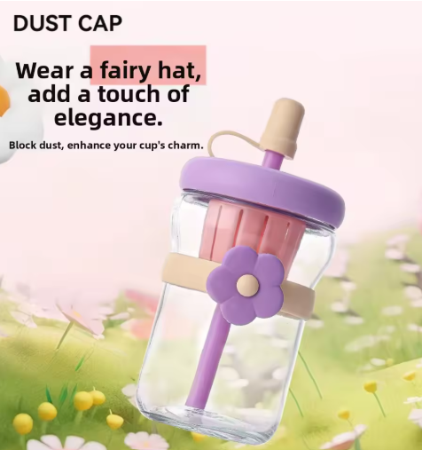 Portable 500ML Straw Cup Reusable Large Capacity Drinking Bottle with Flower Tea Strainer Cartoon Tea Brewing Cup For School