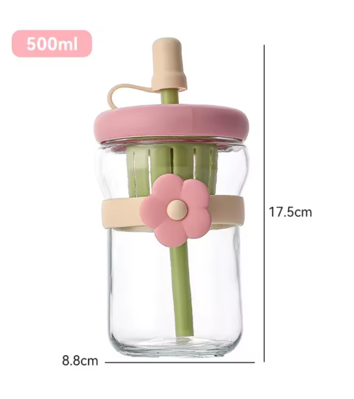 Portable 500ML Straw Cup Reusable Large Capacity Drinking Bottle with Flower Tea Strainer Cartoon Tea Brewing Cup For School
