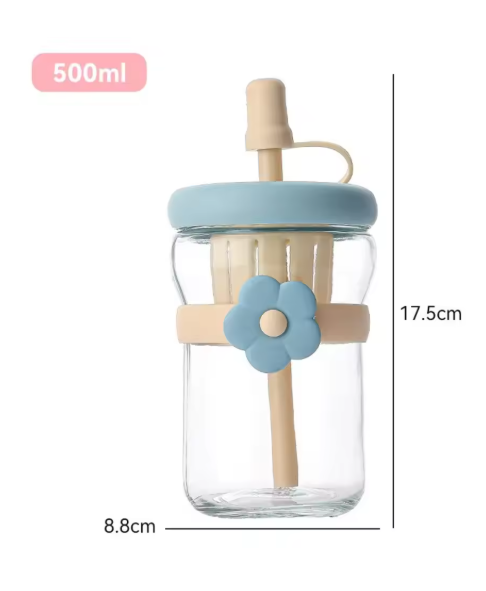 Portable 500ML Straw Cup Reusable Large Capacity Drinking Bottle with Flower Tea Strainer Cartoon Tea Brewing Cup For School