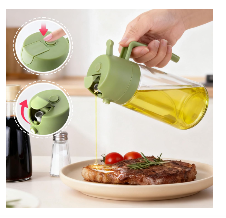 Glass Oil Sprayer for Cooking 16oz/470ml, Kitchen Gadget for Air Fryer, Salad, BBQ, Frying（White）