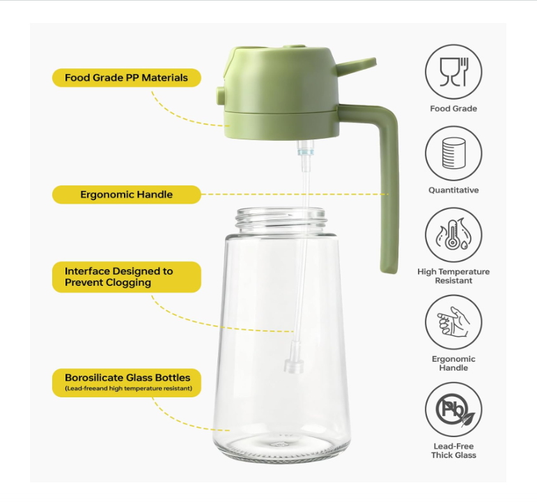 Glass Oil Sprayer for Cooking 16oz/470ml, Kitchen Gadget for Air Fryer, Salad, BBQ, Frying（White）
