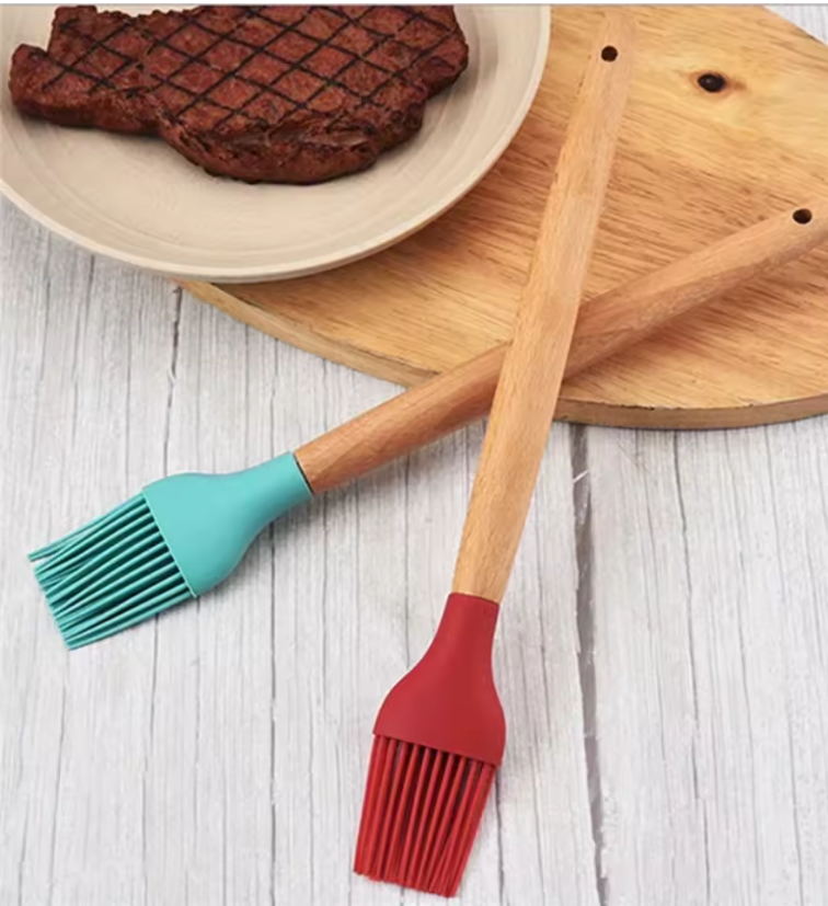 Samek Silicone BBQ Brush with Wooden Handle for Grilling and Baking
