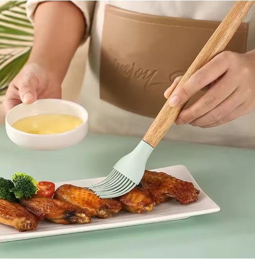 Samek Silicone BBQ Brush with Wooden Handle for Grilling and Baking