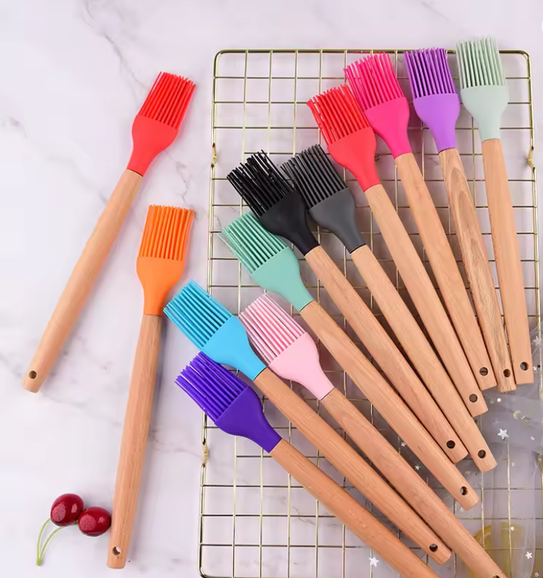 Samek Silicone BBQ Brush with Wooden Handle for Grilling and Baking