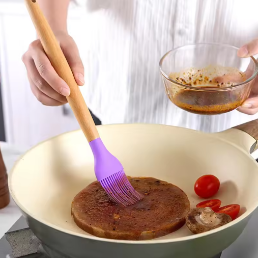 Samek Silicone BBQ Brush with Wooden Handle for Grilling and Baking
