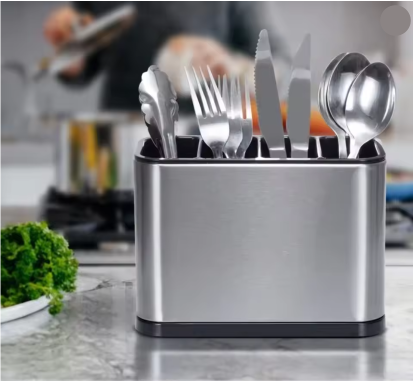 KESOL Kitchen Utensil Holder, Stainless Steel Utensil Drying Rack Flatware Holder Sinkware Caddy Countertop Organizer with 4 Divided Compartments, Rust Proof