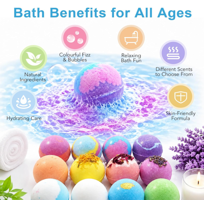 Playfizz Bath Bombs for Women, 1 pc, 6pcs and 12pcs Handmade Bubble Bathbombs with Toys Inside, Shea & Coco Butter Dry Skin Moisturize, Perfect for Bubble Spa Bath, Bath Bomb Gift for Women, Girls, Wife