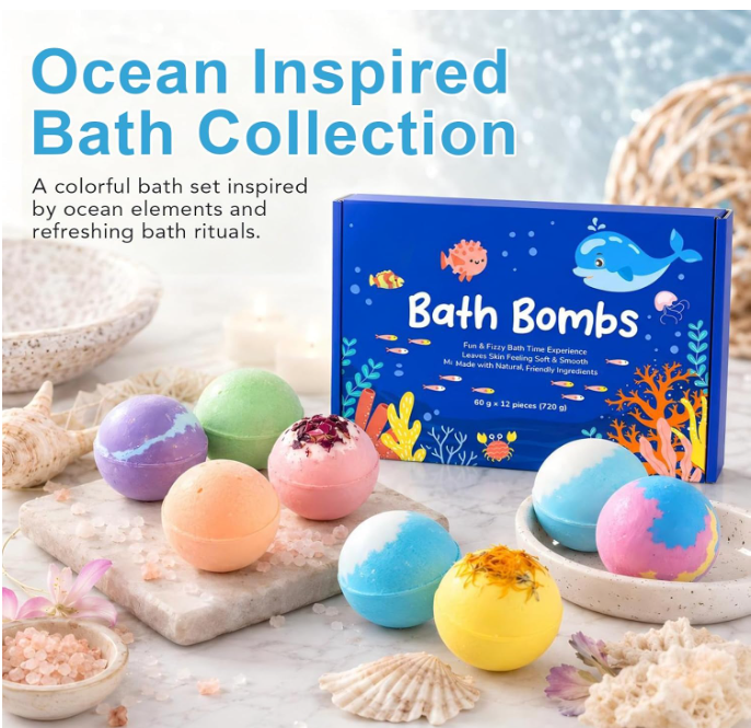 Playfizz Bath Bombs for Women, 1 pc, 6pcs and 12pcs Handmade Bubble Bathbombs with Toys Inside, Shea & Coco Butter Dry Skin Moisturize, Perfect for Bubble Spa Bath, Bath Bomb Gift for Women, Girls, Wife
