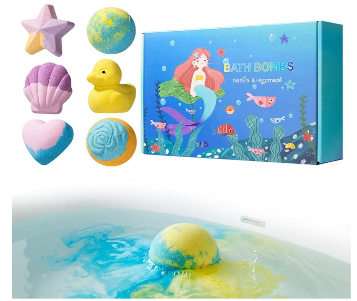 Playfizz Bath Bombs for Women, 1 pc, 6pcs and 12pcs Handmade Bubble Bathbombs with Toys Inside, Shea & Coco Butter Dry Skin Moisturize, Perfect for Bubble Spa Bath, Bath Bomb Gift for Women, Girls, Wife