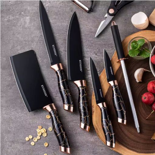 Kitchen Knife 9pcs Acrylic Knife Holder Stainless Steel Slicing Knife Bread Knife Fruit Knife Chef Knife