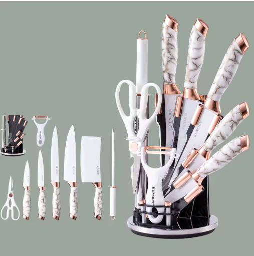 Kitchen Knife 9pcs Acrylic Knife Holder Stainless Steel Slicing Knife Bread Knife Fruit Knife Chef Knife