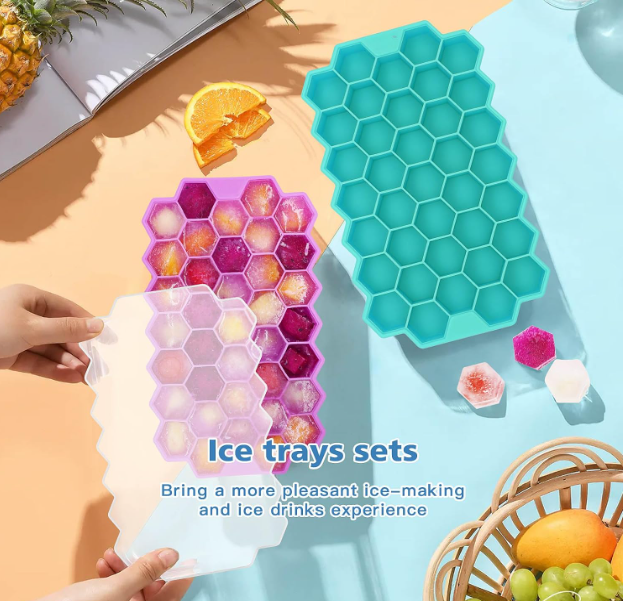 Ice Cube Trays for Freezer, 3 Pack Ice Cube Tray with Lid, Silicone Ice Cube Mold with Lid-37 Grid,Easy-Release Reusable 111 PCS Small Ice Cube for Iced Coffee Cocktail Whisky Chocolate Soup Food