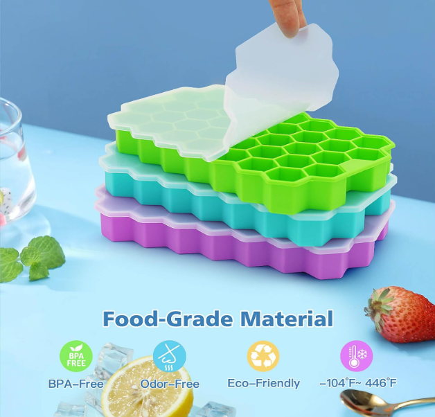 Ice Cube Trays for Freezer, 3 Pack Ice Cube Tray with Lid, Silicone Ice Cube Mold with Lid-37 Grid,Easy-Release Reusable 111 PCS Small Ice Cube for Iced Coffee Cocktail Whisky Chocolate Soup Food