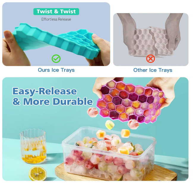 Ice Cube Trays for Freezer, 3 Pack Ice Cube Tray with Lid, Silicone Ice Cube Mold with Lid-37 Grid,Easy-Release Reusable 111 PCS Small Ice Cube for Iced Coffee Cocktail Whisky Chocolate Soup Food
