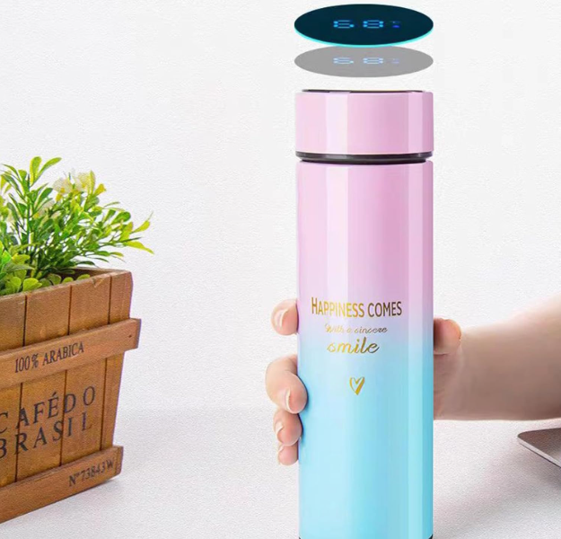 Smart Water Bottle Insulated Water Bottle Coffee Bottle Travel Coffee Mug Flasks for Hot and and Cold Drinks 16.9 oz/500ml (Gradient pink))