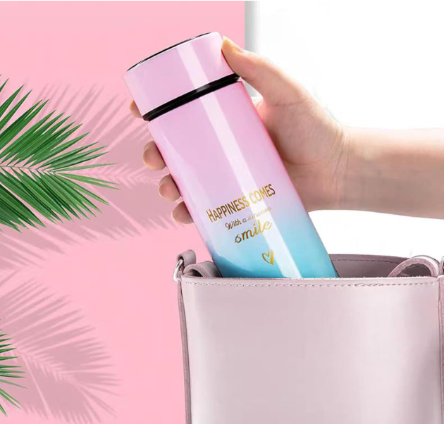 Smart Water Bottle Insulated Water Bottle Coffee Bottle Travel Coffee Mug Flasks for Hot and and Cold Drinks 16.9 oz/500ml (Gradient pink))