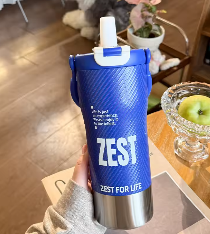 Large Capacity Portable Insulated Stainless Steel Water Bottle Outdoor Sports Travel Cooling Cup with Straw Modern Minimalist...