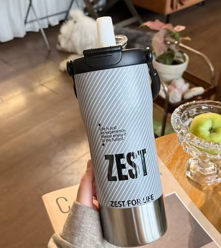 Large Capacity Portable Insulated Stainless Steel Water Bottle Outdoor Sports Travel Cooling Cup with Straw Modern Minimalist...