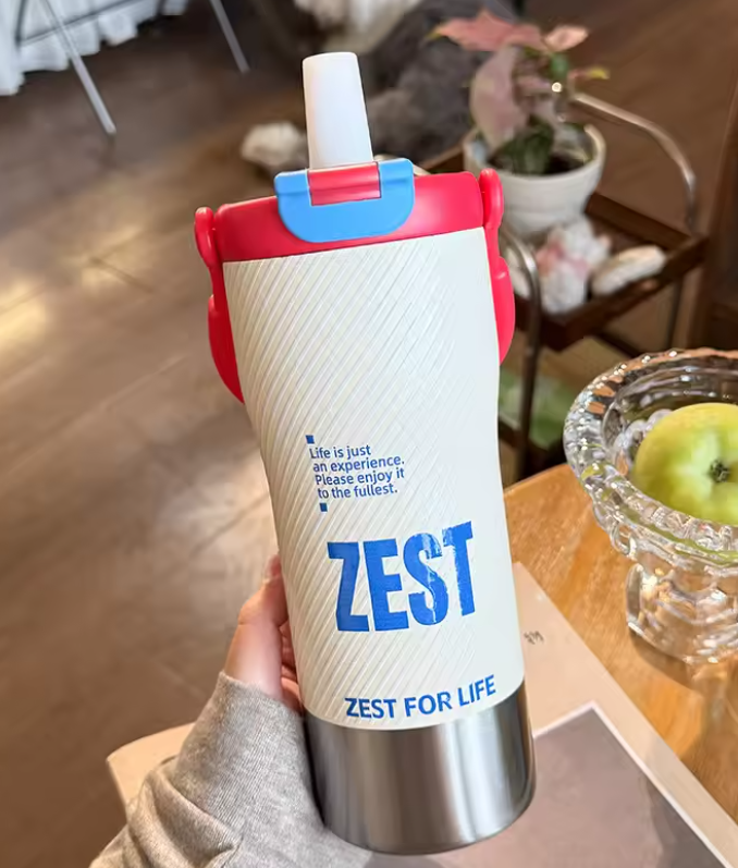 Large Capacity Portable Insulated Stainless Steel Water Bottle Outdoor Sports Travel Cooling Cup with Straw Modern Minimalist...