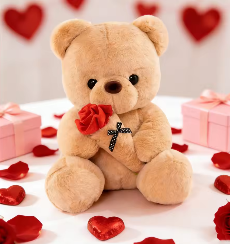 Teddy Bear with Rose, Soft Plush Doll Stuffed Animals Toys, Gifts for Her/Girlfriend Lover Mom Kids Toddlers