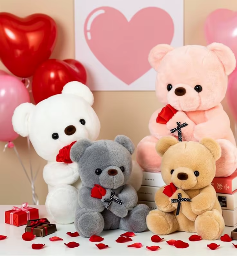 Teddy Bear with Rose, Soft Plush Doll Stuffed Animals Toys, Gifts for Her/Girlfriend Lover Mom Kids Toddlers