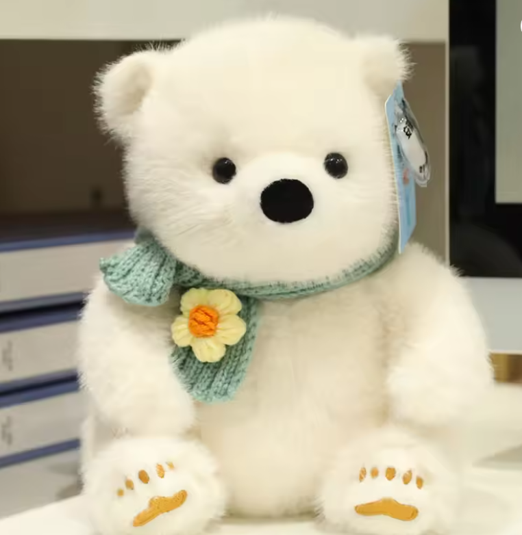 Cute Kawaii Polar Bear Scarf Plush Toy Highly Detailed Soft Hugable Stuffed Animal Comforting Playmate Gift for Kids