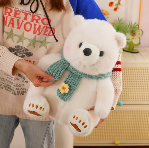 Cute Kawaii Polar Bear Scarf Plush Toy Highly Detailed Soft Hugable Stuffed Animal Comforting Playmate Gift for Kids