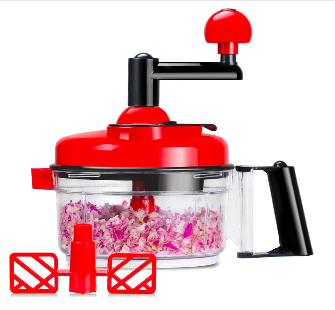 Cambom Manual Food Chopper Vegetable Chopper Hand Food Processor, Mixer, Blender, Whipper, Egg White Separator, Mincer, Grinder, Dicer with Clear Container 1200ml BPA Free Strong